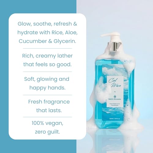 Image of Bath & Blossoms Cool Wave Hand Wash 500 ml | Aloe Vera & Glycerin | Enriched with Rice & Cucumber Extract | Hydrating & Gentle Daily Cleanse | Fresh Aquatic Minty Fragrance | Antibacterial formula | Vegan, Cruelty Free & 100% Paraben Free | Luxurious Hand Care