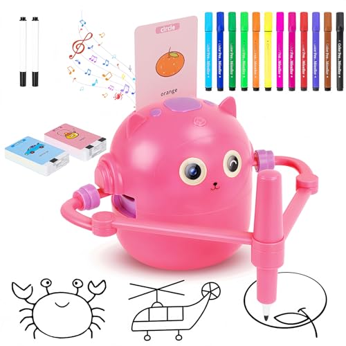 HUIJUTCHEN Drawing Robot for Boys Girls Educational Drawing Machine Voice Interaction Draw Learning Machine with 100 Word Cards & 12 Color Pens Present for Boys Girls Birthday Christmas