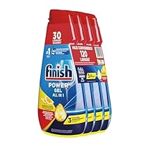 Finish Powergel Gel Detersivo per Lavastoviglie Liquido, Multiazione, Poteri Sgrassanti, Gel Lavastoglie al Limone, 120 Lavaggi, 4 Confezioni da 30 Lavaggi