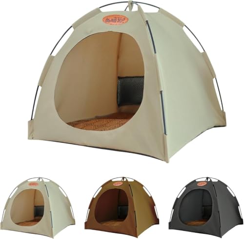 BtcFu夏用 猫 テント メッシュの窓付き 通気性いい 涼しい 犬用 猫用 室内 くつろぎ スペース 暑さ対策 洗える 大きい ドーム型猫 ハウス マットレス付き 耐久性 耐え噛み 取り外し可能 水洗い可能 通年 ペットハウス 屋内シェルター用 組み立て