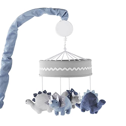 Image of Levtex Baby - Kipton Musical Rotating Baby Crib Mobile - Plush Dinosaurs - Grey, Blue, Navy, White - Nursery Accessories