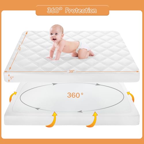 Image of Yoofoss Waterproof Pack and Play Mattress Protector 2 Pack, Quilted Pack and Play Mattress Pad Cover Ultra Soft and Breathable, Playpen /Playard Mattress Sheet for Standard Pack n Play Size 39''x27''