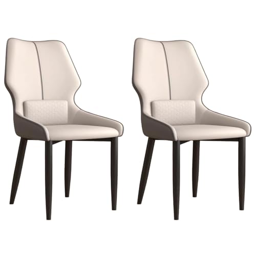 Moderno juego de 2 sillas de comedor tapizadas, patas de metal y respaldo, elegantes para sala de estar, oficina, dormitorio, color gris oscuro, cómodas y