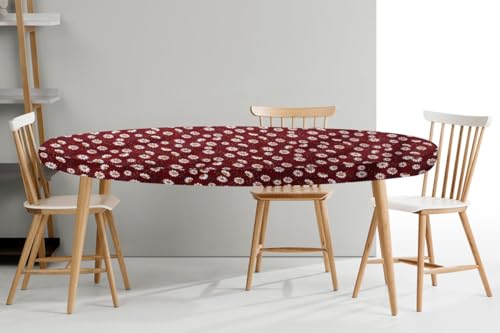 Image of The Furnishing Tree Elastic Oval Dining Table Cover WxL 36x48 in Inches Polyester Floral Pattern Red White