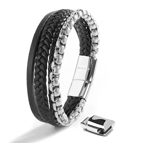 Image of SERASAR Premium Leather Bracelet Men | Stainless Steel Magnetic Clasp | Three Colors | Jewelry Box Included