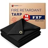 TarpsNow® Fire Retardant Tarp - 5' x 7' - 18 MIL Heavy Duty Canvas Tarp - Flame & Tear Resistant w/Brass Grommets - Best for Safety, Outdoors, Camping, Boating, Welding, Woodpile, House, Fire Pit
