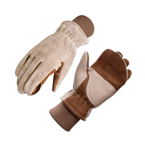 AOUCHI Winter Leather Work Gloves with Flexible Dual-Layer Palm for Men, Warmth, Puncture...