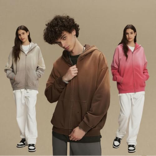 Acid Wash Mens Zip up Hoodies Vintage Womens Hooded Sweatshirt with Pockets Unisex Tops 5