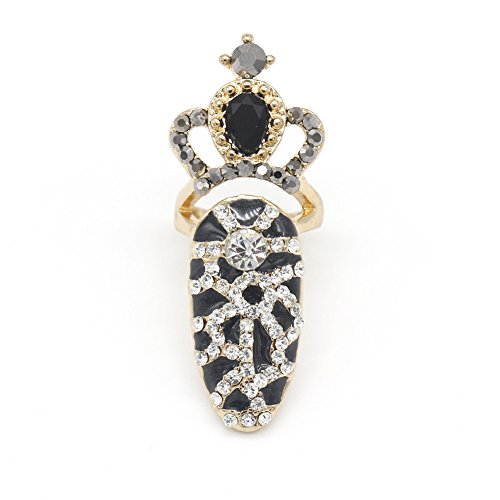 So Beauty Hot Newest Coming Fashion Single Nail Ring Mixed Metal Black Rhinestone Popular Finger Designs