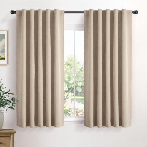 Image of Linen Textured Total Blackout Curtains for Bedroom 54 Inches Long, Oatmeal