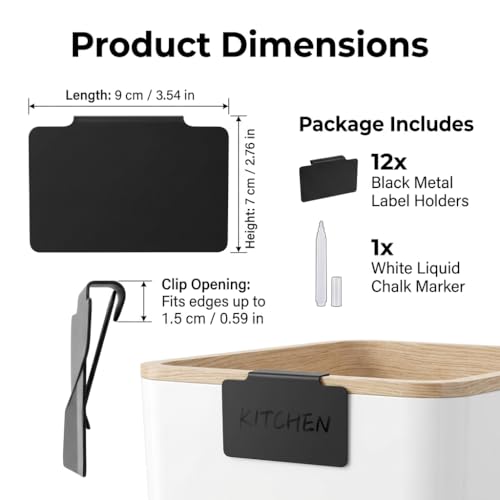13 Stück Etikettenhalter Clip Weiß 10cm, Große Beschriftungsschilder für Körbe & Regale, Wiederbeschreibbare PVC Labels für Küche Vorratskammer, Inklusive Stift, Ordnungssystem Zubehör