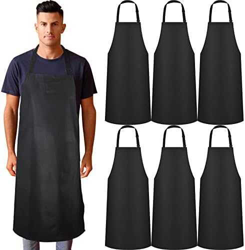 Cheecen 6 Pieces Waterproof Apron Commercial Vinyl Oil Resistant Apron Work Baking Cooking Adjustable Plastic Aprons for Women Men Chef Dishwashing, Black