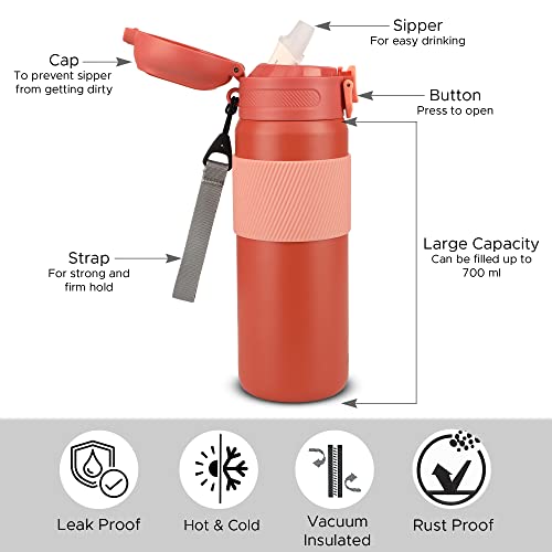 Image of Jaypee Plus Polar Stainless Steel Insualted 700ML Sipper Bottle Orange