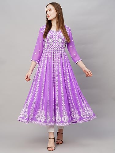 Image of ANNI Designer Women's Georgette Regular Fit Chikankari Embroidered Anarkali Kurti
