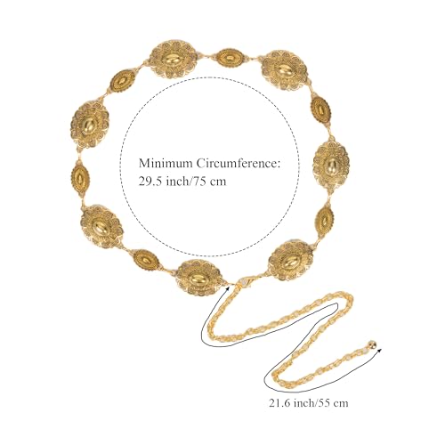 Western-Concho-Belt-Women Cowgirl-Metal-Belts Boho Silver Vintage Turquoise Chain Belt for Dress Jeans3