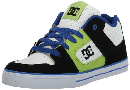 DC Boy's Unisex-Child Pure Mid Skate Shoe, Black/Blue/Green, 11.5 Little Kid