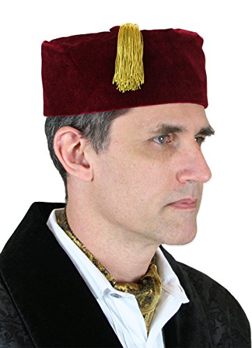 Historical Emporium Men's Plush Velvet Quilted Smoking Cap XL Burgundy