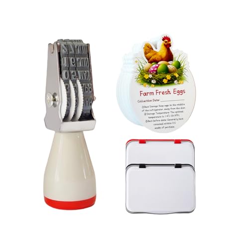 Aunewrick Egg Dater Kit, Date Stamp, 2 Fade-Resistant Inks (Red & Black), Stamper Pad, 50 Farm Fresh Eggs Instructions, for Chicken Duck Turkey Goose Eggs