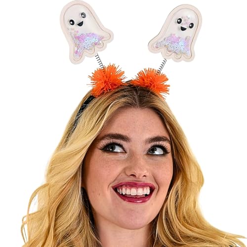 White & Orange Friendly Ghost Shaker Headbopper - 1 Pc - Premium Plastic Quality, Spooky-Fun Design - Perfect For Halloween Accessory, One Size Fits Most