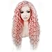Ebingoo Pink Lace Front Wig with White Tips for Women Long Kinky Curly Style Soft Synthetic Lace Wigs Heat Resistant Fiber for Halloween Cosplay Party Daily (Pink)