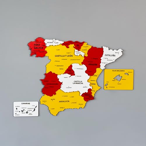 Colorfull Worlds Mapa de España en 3D de madera multicapa, regalo para amigos españoles o España, decoración de pared de madera, mapa para viajeros (60 x 50 cm)