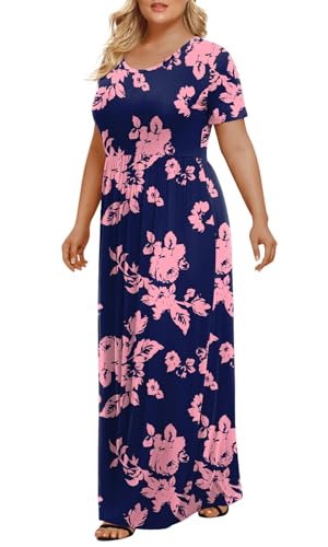 Image of LONGYUAN Women's Plus Size Maxi Dresses Summer Short Sleeve Casual Long Dress 2026 XL-6XL