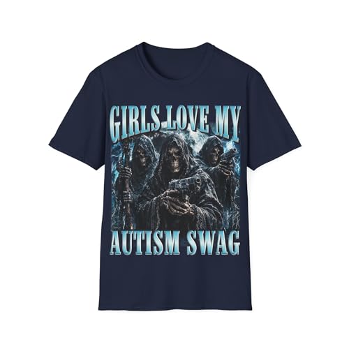 T-shirt autisme Girls Love My Swag humoristique bleu marine 3XL en coton unisexe