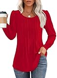 OFEEFAN Womens Long Sleeve Shirts Valentine's Day Shirts Fall Fashion 2025 Trendy Plus Size Clothes Christmas Tunics or Tops to Wear with Leggings Blouse Red L