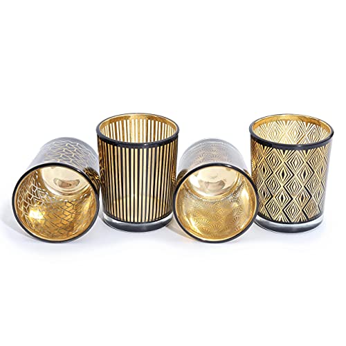 Juego de Candelabro Oriental - Portacandelitas Vasos de Cristal con Velitas - Pequeño Portavelas Noble con Adornos - Farolillos para Velas - Regalo de Decoración para Boda, Cumpleaños, Navidad (Negro) Cover