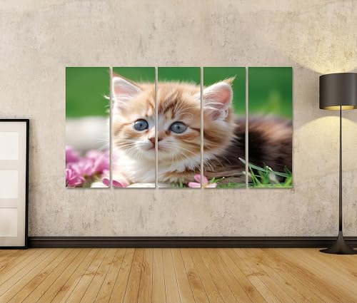Tableau sur toile chatons mignons herbe verte poster mural salon - 2