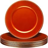 Gerrii 12 Pcs Metallic Bead Charger Plates 13 Inch Plastic Round Charger Plates Bulk Wedding Beaded Chargers for Dinner Plates, Table Party Event Decoration (Orange)