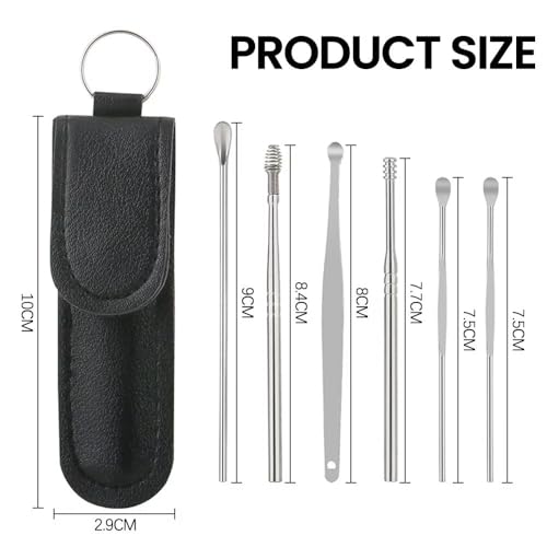 WOLMIK 6 Stück Ohrenreiniger, Ohrenschmalz Entfernungs Set, Ohrenschmalz Entferner Edelstahl, Ohrreinigungswerkzeuge mit PU-Tasche, für Erwachsenen und Kindern
