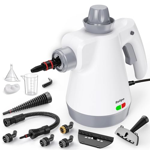 Rolipo Dampfreiniger Handgerät mit 12-Teiligem Zubehör, 1050W Steam Cleaner für Haushalt, Küche, Bad, Fenster, Polster & Auto–100% Chemiefrei, Hochdruck-Dampf gegen Schmutz Fett & Bakterien