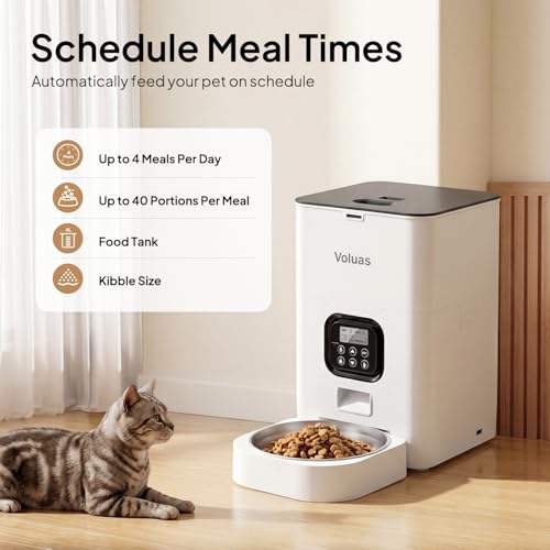VOLUAS Automatic Cat Feeder, 4L Timed Dry Food Dispenser for Cats & Dogs | Programmable Portion Control, Up to 4 Meals Daily, Dual Power Supply, Power-Off Memory, 10-Second Voice Recorder - Image 3