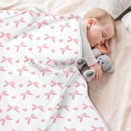 Coquette Pink Ribbon Bow Hearts Baby Swaddle Blanket for Boys and Girls, Muslin Baby Receiving Swaddle Blanket, Soft Cotton Nursery Swaddling Blankets for Newborn Toddler Infant4