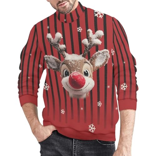Unisex Ugly Christmas Sweater Knitted Turtleneck Sweater for Men Women Funny Party Pullover Sweatshirts S-4XL
