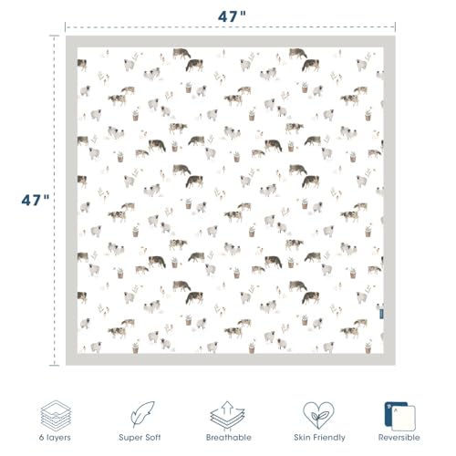 Image of GRSSDER Cotton Muslin Quilt Blanket - Silky Soft and Breathable Baby Blanket Quilt, Oversized Muslin Blankets for Newborns, Toddlers & Kids, 6 Layers Reversible Design for All Seasons, 47 inch x 47 inch