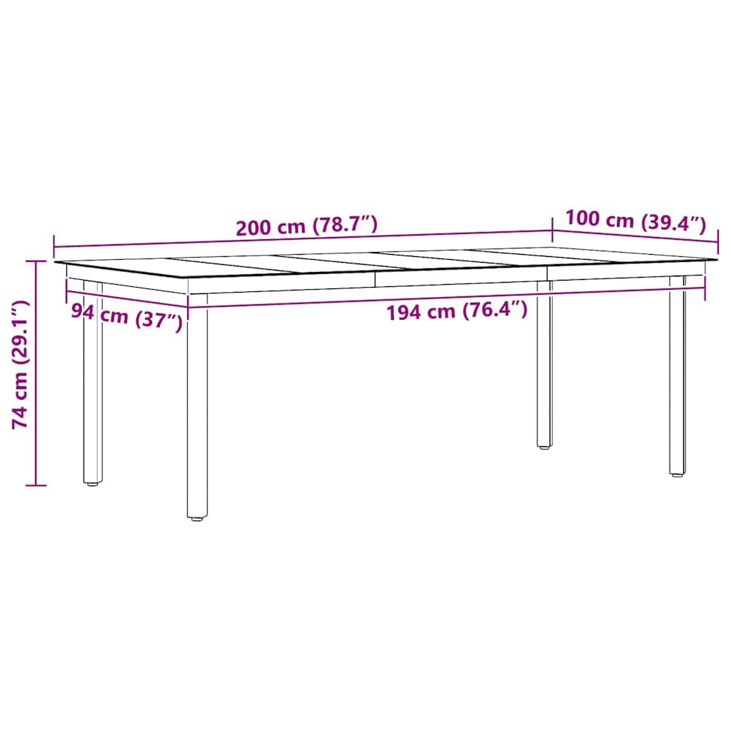 vidaXL Tavolo da Pranzo da Giardino Nero 200x100x74 cm Acciaio e Vetro