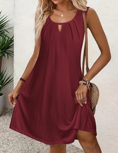 Image of Zeagoo Womens Casual Summer Dresses 2025 Boho Sleeveless Sundresses with Pockets Pleated Beach Floral T Shirt Dresses