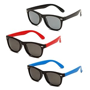 PDDTDS 3 Pcs Lunettes de soleil polarisées pour garçons et filles , lunettes de soleil polarisées Colorblock Cadre en caoutchouc pour enfants de 3 à 9 ans protection solaire voyage activités