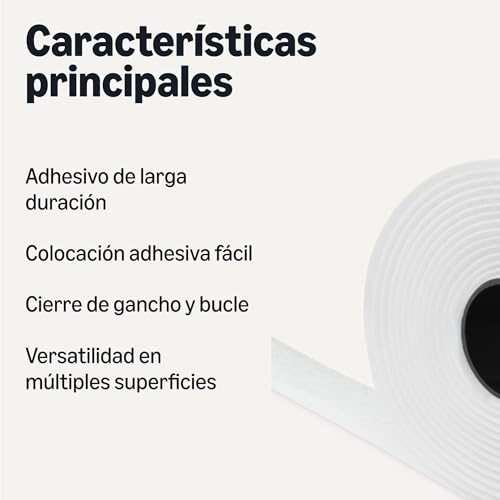 Miniatura 2 de Amazon Basics Cinta De Gancho Y Bucle, Dorso Adhesivo, 3m X 1,9cm, Blanca