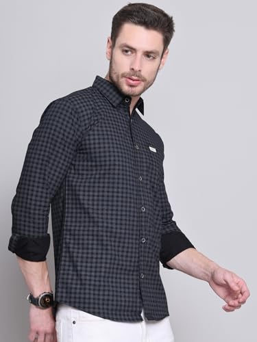 Image of Majestic Man Men Comfort Slim Fit Pure Cotton Tartan Checked Casual Shirt