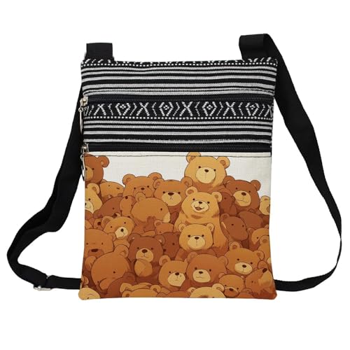 Adorable Teddy Bear Messenger Bag Small Ethnic Pattern Printed Adjustable Strap Crossbody Zipper Bag Adorable Teddy Bear Phone Bag Wallet Cute Shoulder Handbag for Women Friends -3
