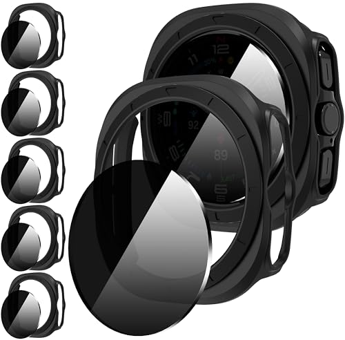 Suoman 5+5 Pack for Samsung Galaxy Watch 8 Ultra 47mm Case, [Anti-Peeping] 9H Tempered Glass Privacy Screen Protector+ All-Round PC Matte Protective Cover Bumper