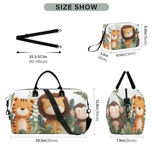 Weekender Bags Travel Duffel Gym Bag Tiger Lion Monkey Carry on Overnight Tote Bag with Toiletry Bag for Airplane Travel Trip Gym Yoga3