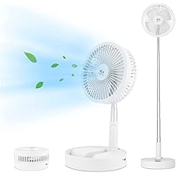 Blyss Ventilador Ventilador de pie retráctil (hasta 100 cm), 5 V/2A USB, batería de 7200 mAh, carga para teléfono móvil, ventilador de mesa, ventilador portátil con ranura para teléfono móvil, 4 velocidades de aire