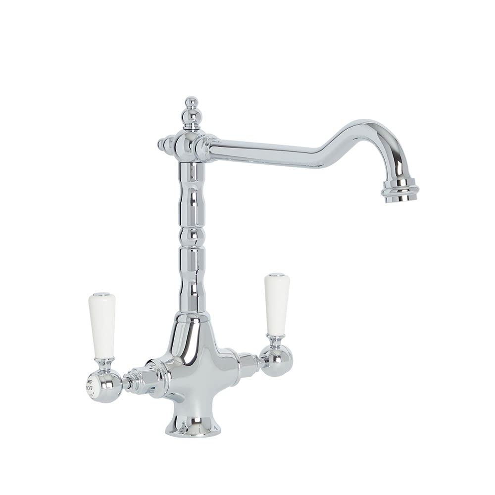 Milano Chrome & White Elizabeth Lever Handle Kitchen Sink Mixer Tap Swivel Spout - Chrome White