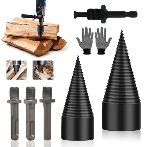 Holzspalter Bohrer 42mm + 32mm Mit 4 Bohrgriffe, Bohrkegel Holzspalter Spaltbohrer, holzspalter...