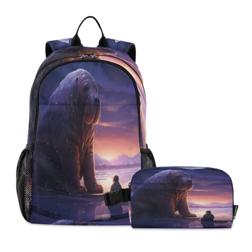 Sac à dos étudiant Morse ciel violet avec pochette repas pour enfant et garçon