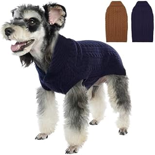 Lelepet Dog Jumpers, Soft Turtleneck Knitted Dog Sweaters for Medium Dogs Girl Boy Christmas Pullover, Winter Warm Puppy Dog Clothes Costume Thick Fall Knitwear, Classic Cable Pet Vest Outfit, Brown M
